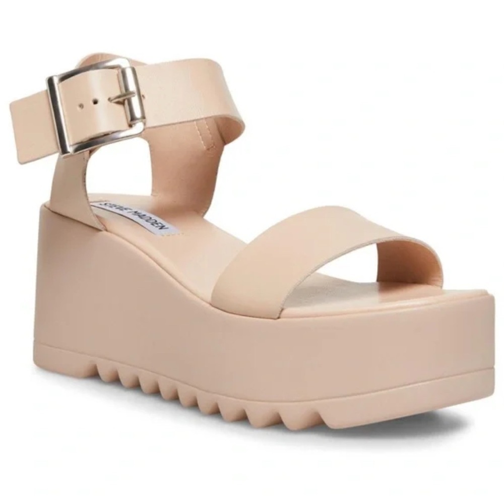 Steve Madden Blush Leather Wedges with Chunky Platform and Ankle Strap